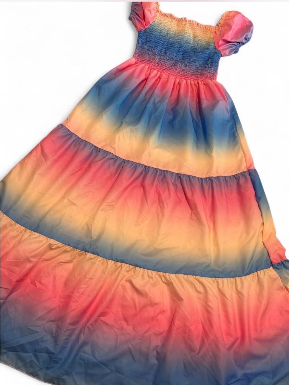 SHEIN Multicolor Sunset Ombre Smocked Maxi Dress